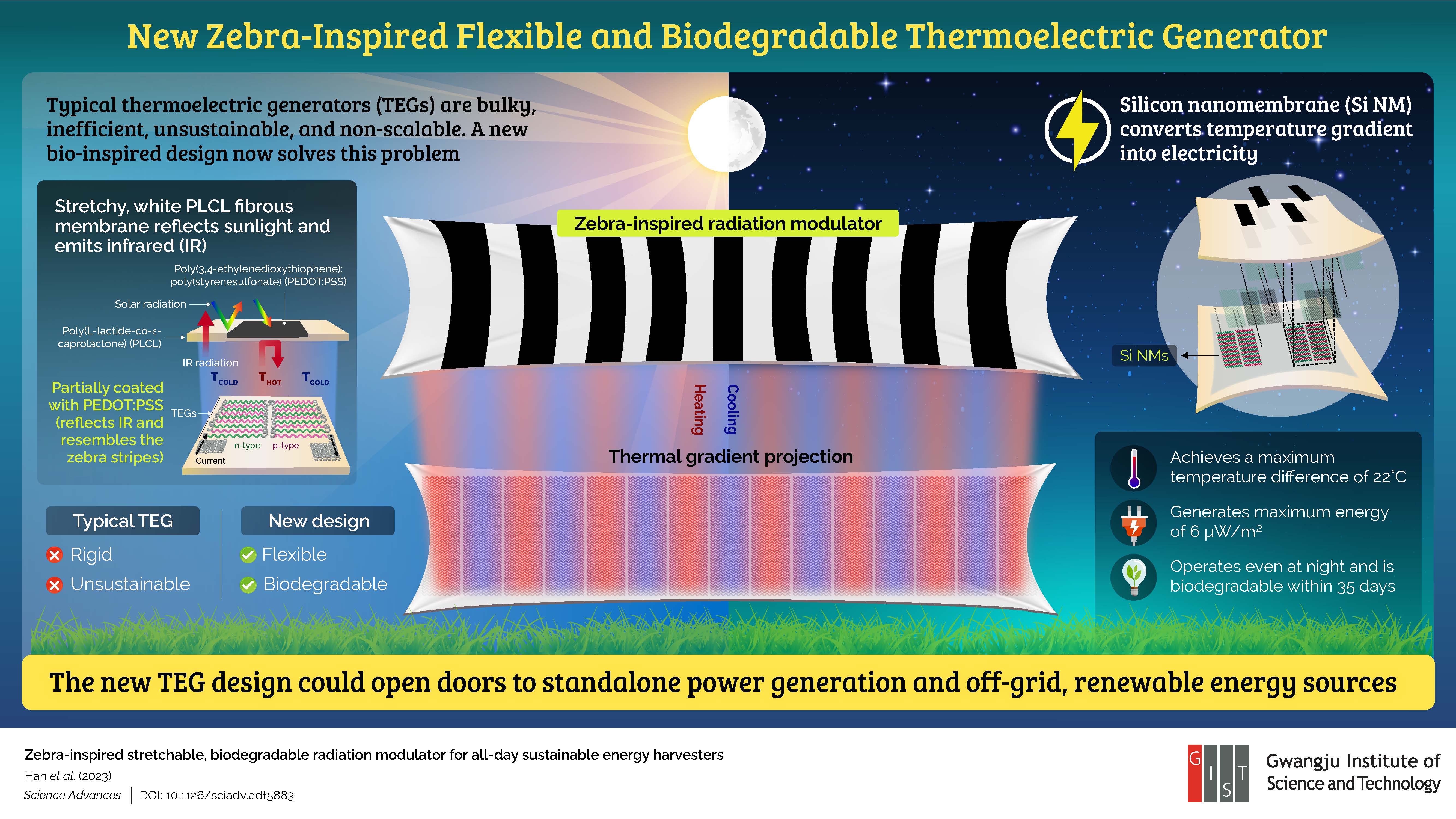 Gwangju Institute of Science and Technology Researchers Develop a Novel Thermoelectric Generator Inspired from Zebra Skin 이미지