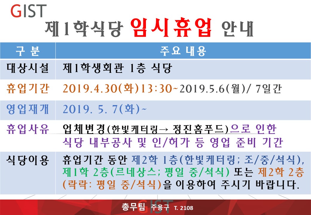 임시휴업(2019.4.30(화).13:30 ~ 5.6(월)./7일간) 안내 이미지