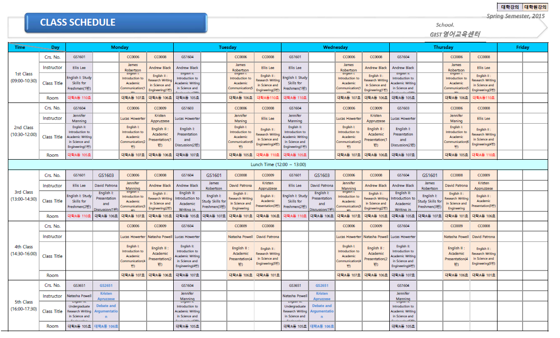 2015 Spring_Time table and classroom