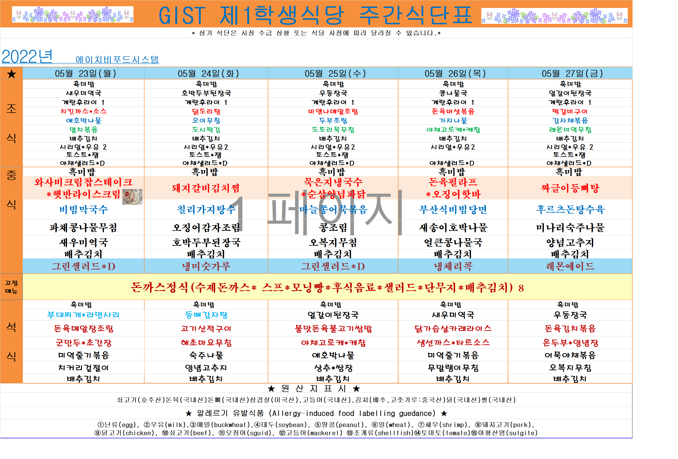 2022년 5월4째주식단표(5월23일~5월27일) 이미지